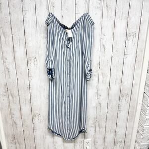 Cloth & Stone Dress Women Sz Small Stripe Off Shoulder Button Front Midi Casual